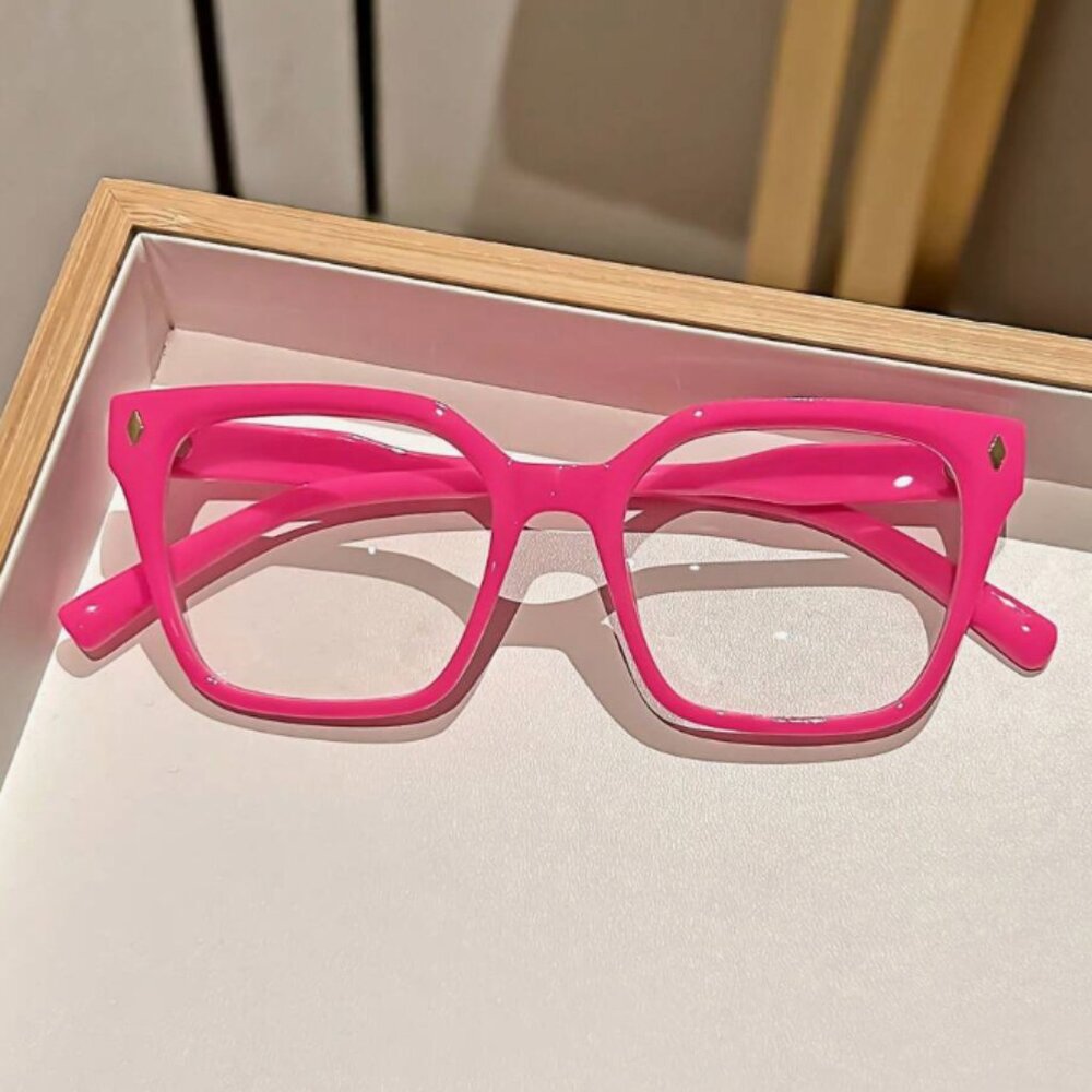 Retro Square Frame Transparent Lens Pink Glasses NWT